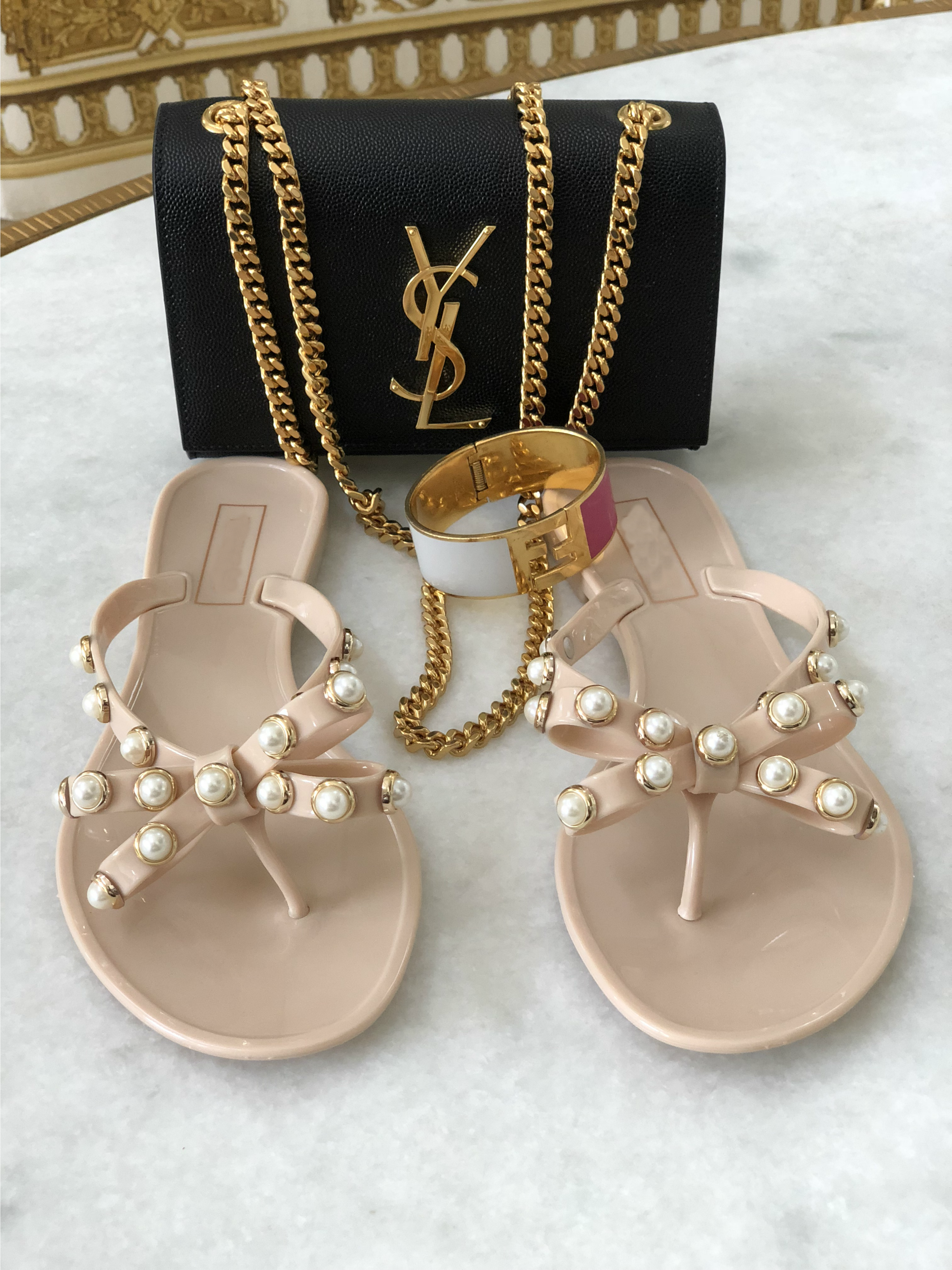 Pearl Studded Flat Sandals - Nude - Semai House Of fashion