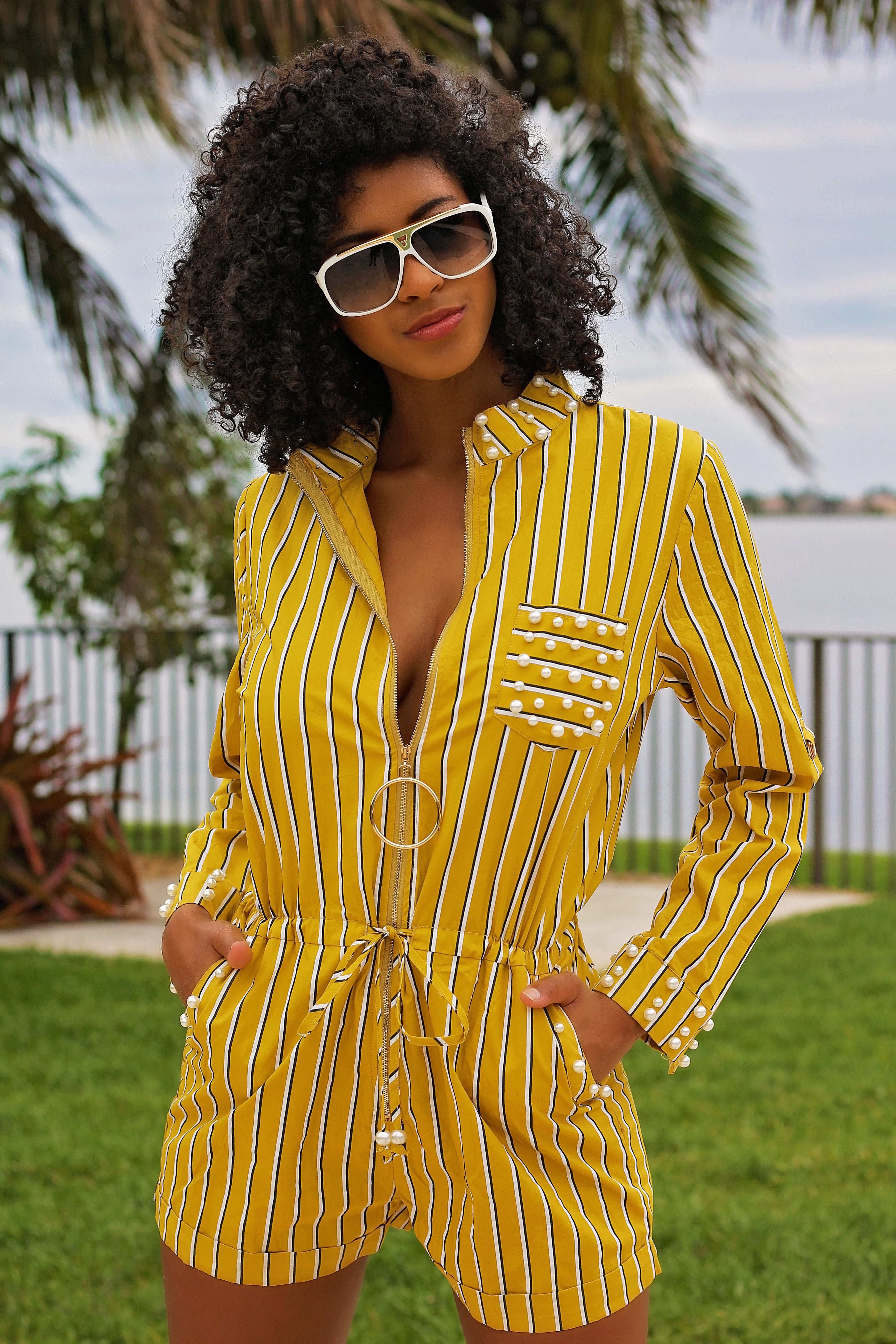 Pretty Like Pearl Striped Romper - Yellow - Semai House Of fashion