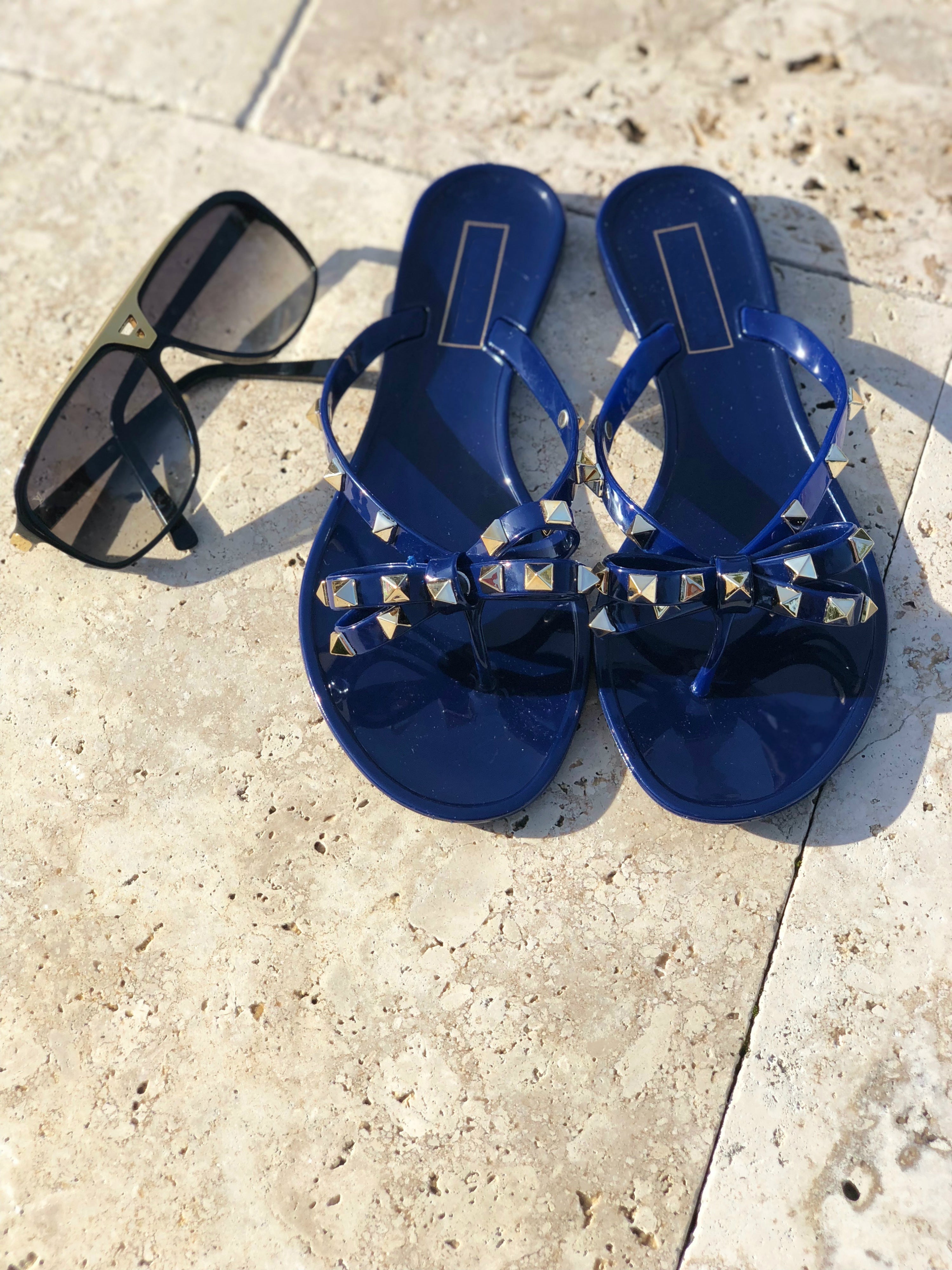 Rock Studded Flat Sandals - Blue - Semai House Of fashion