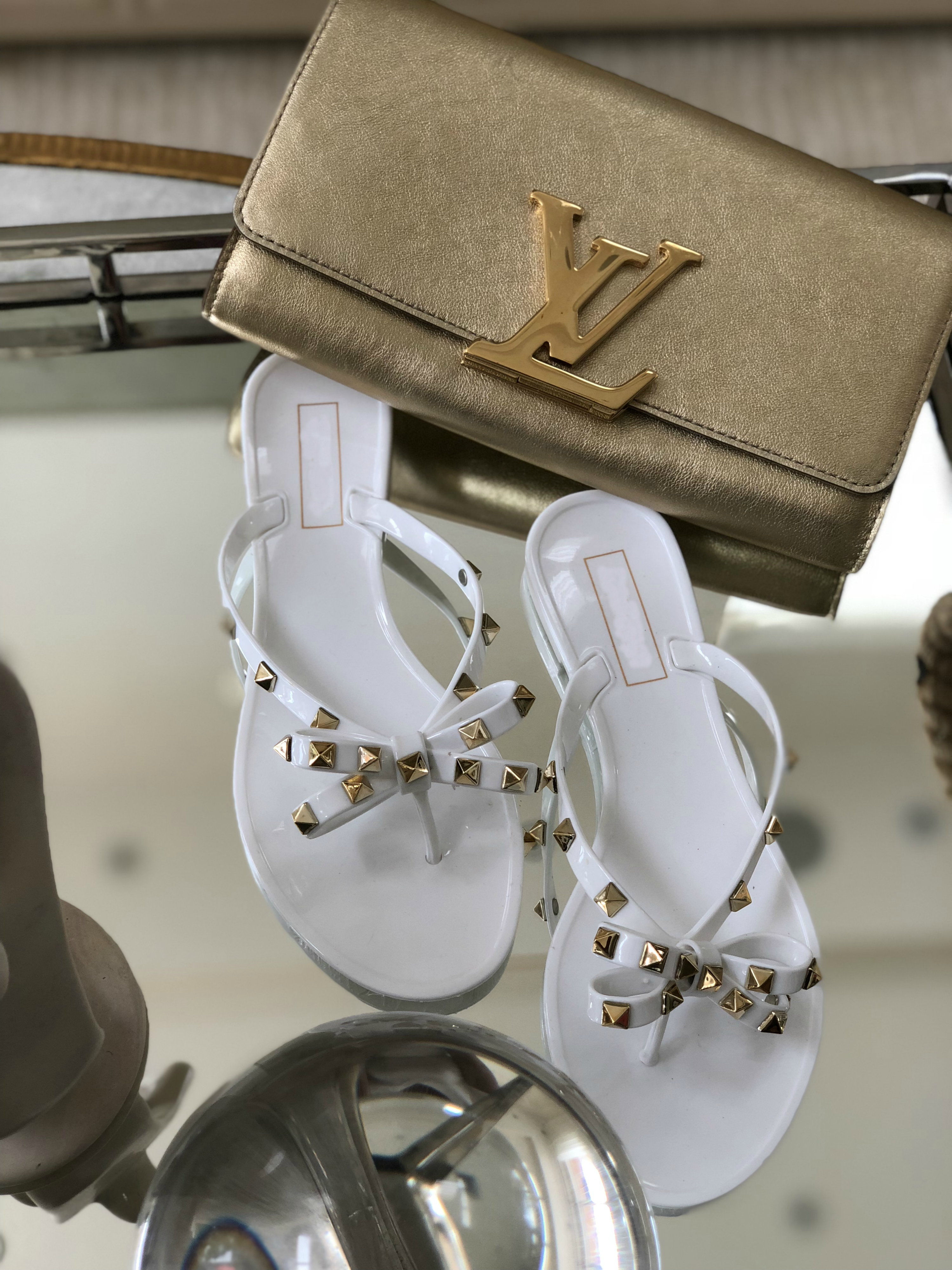 Rock Studded Flat Sandals - White - Semai House Of fashion