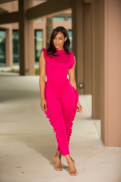 Raquel - Flirty Ruffled Jumpsuit - Fuchsia