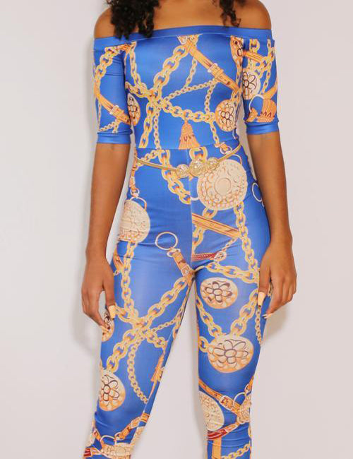 Samantha - Medallions Lock Chain Tassel Print Jumpsuit - Semai House Of fashion