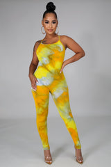 Stretchy Tie Dye Jumpsuit- YELLOW MANGO - Semai House Of fashion