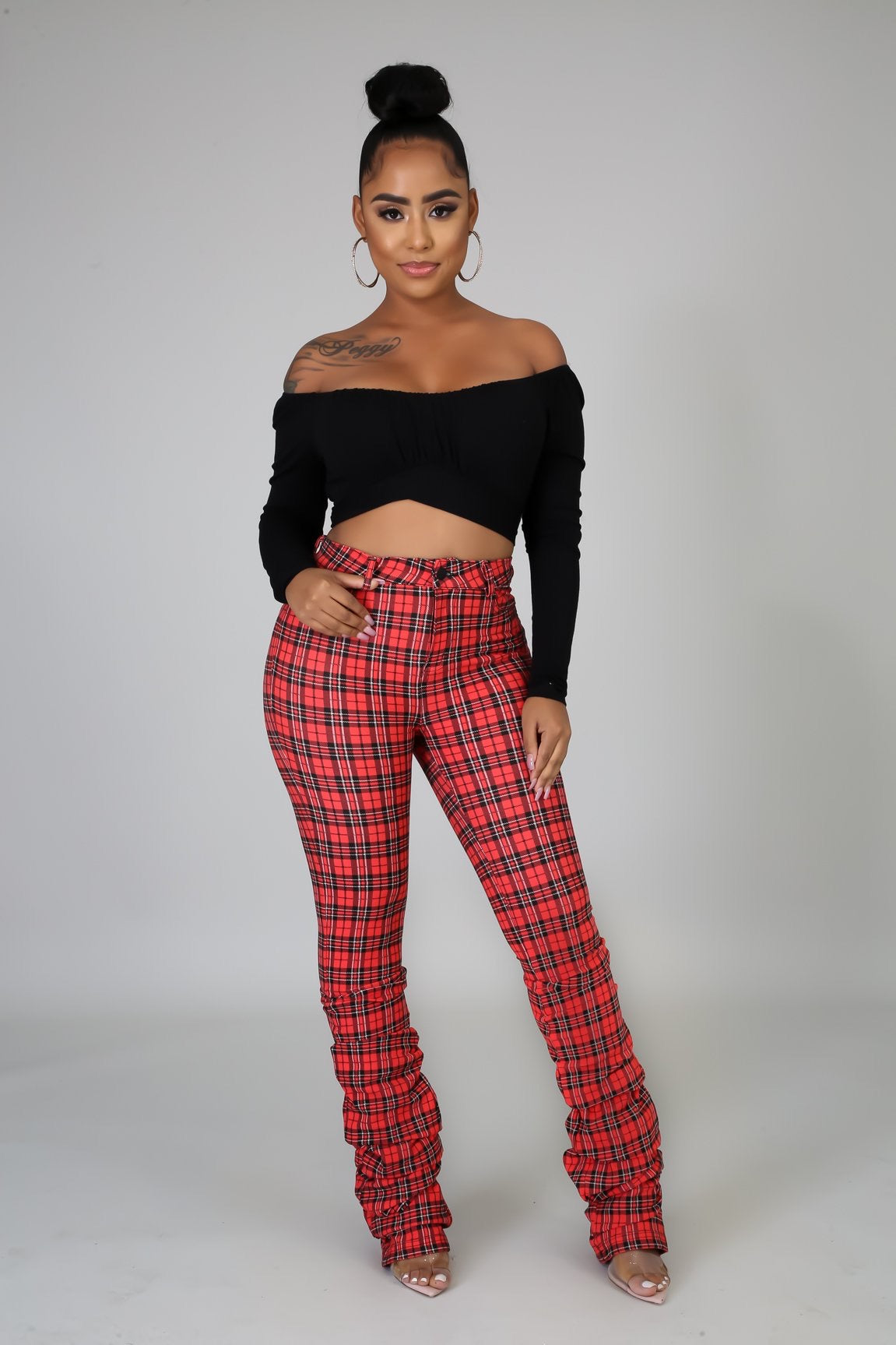 Plaid Pants - coral - Semai House Of fashion