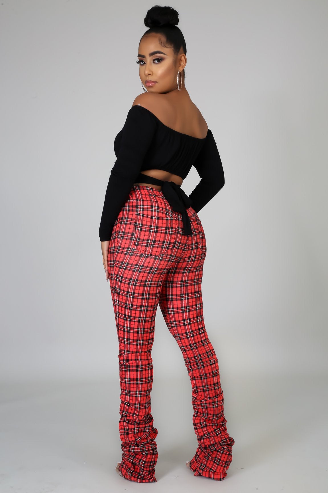 Plaid Pants - coral - Semai House Of fashion