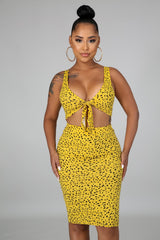 Crop Top self tie skirt set- Mustard - Semai House Of fashion