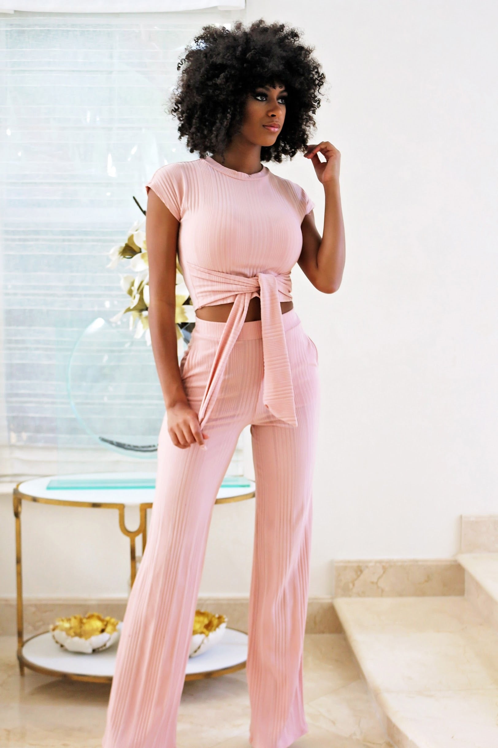 Tie A Knot Pants Set- Blush - Semai House Of fashion