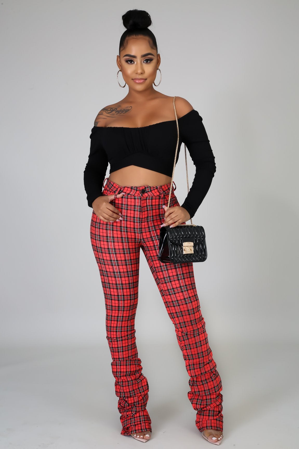 Plaid Pants - coral - Semai House Of fashion