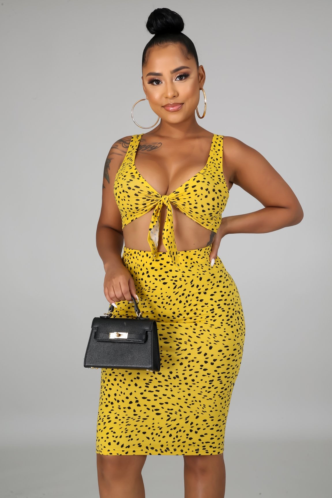 Crop Top self tie skirt set- Mustard - Semai House Of fashion