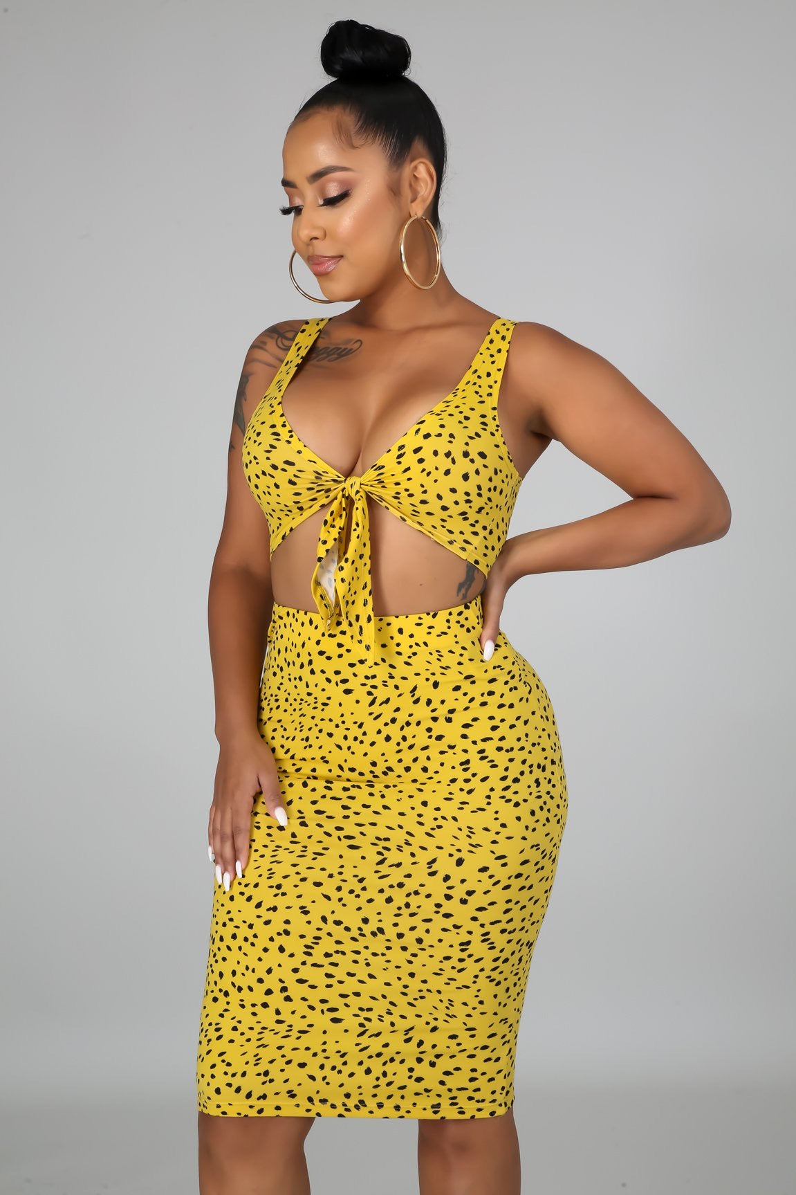 Crop Top self tie skirt set- Mustard - Semai House Of fashion