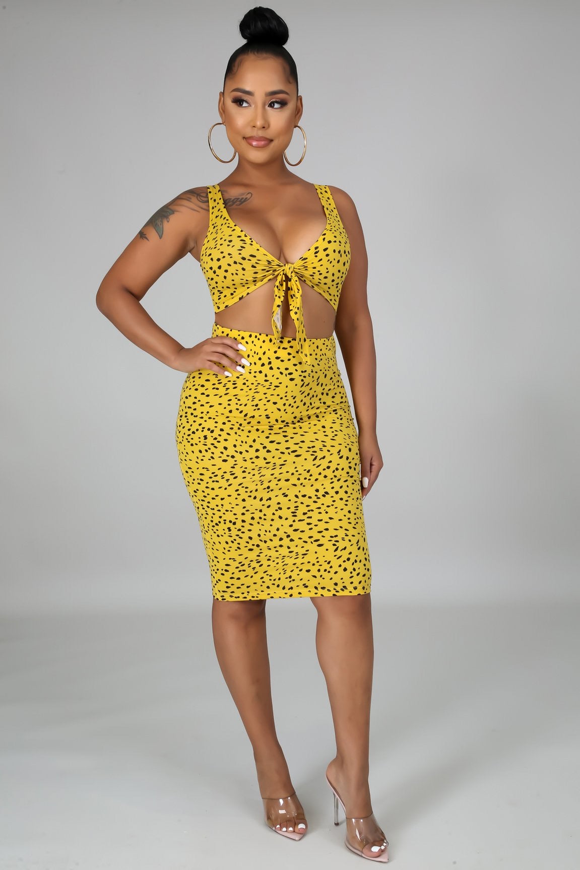 Crop Top self tie skirt set- Mustard - Semai House Of fashion