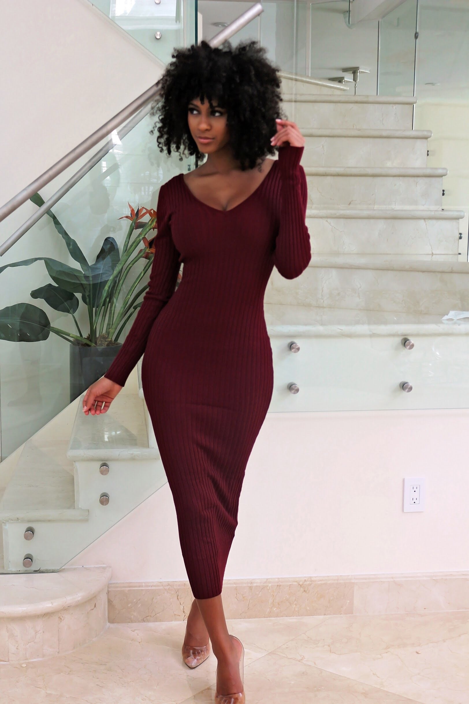 Carmen - Breezing Through Midi Dress- burgundy - Semai House Of fashion