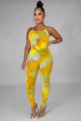 Stretchy Tie Dye Jumpsuit- YELLOW MANGO - Semai House Of fashion