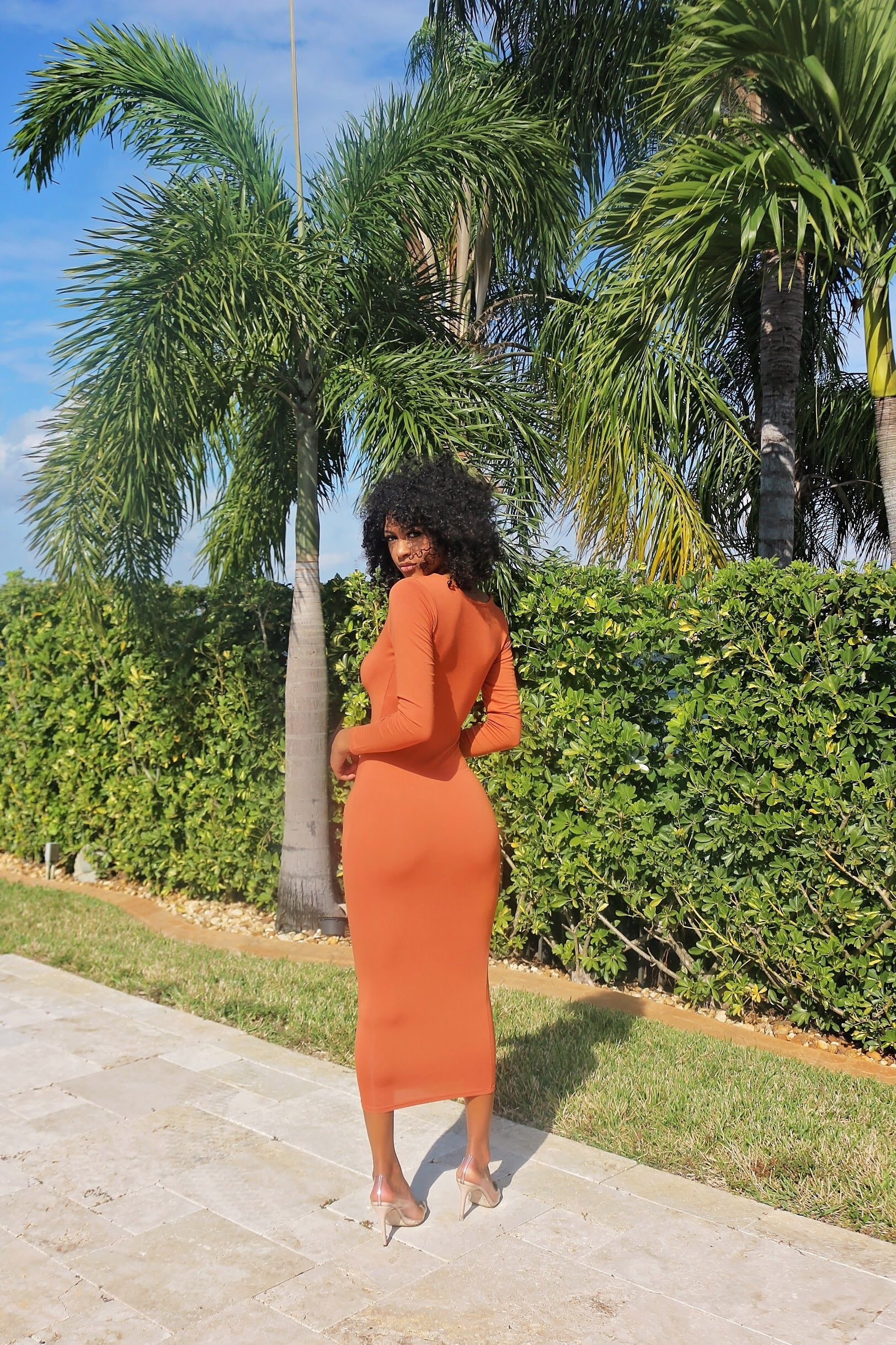 Maxi Long Sleeve Rust Dress - Semai House Of fashion