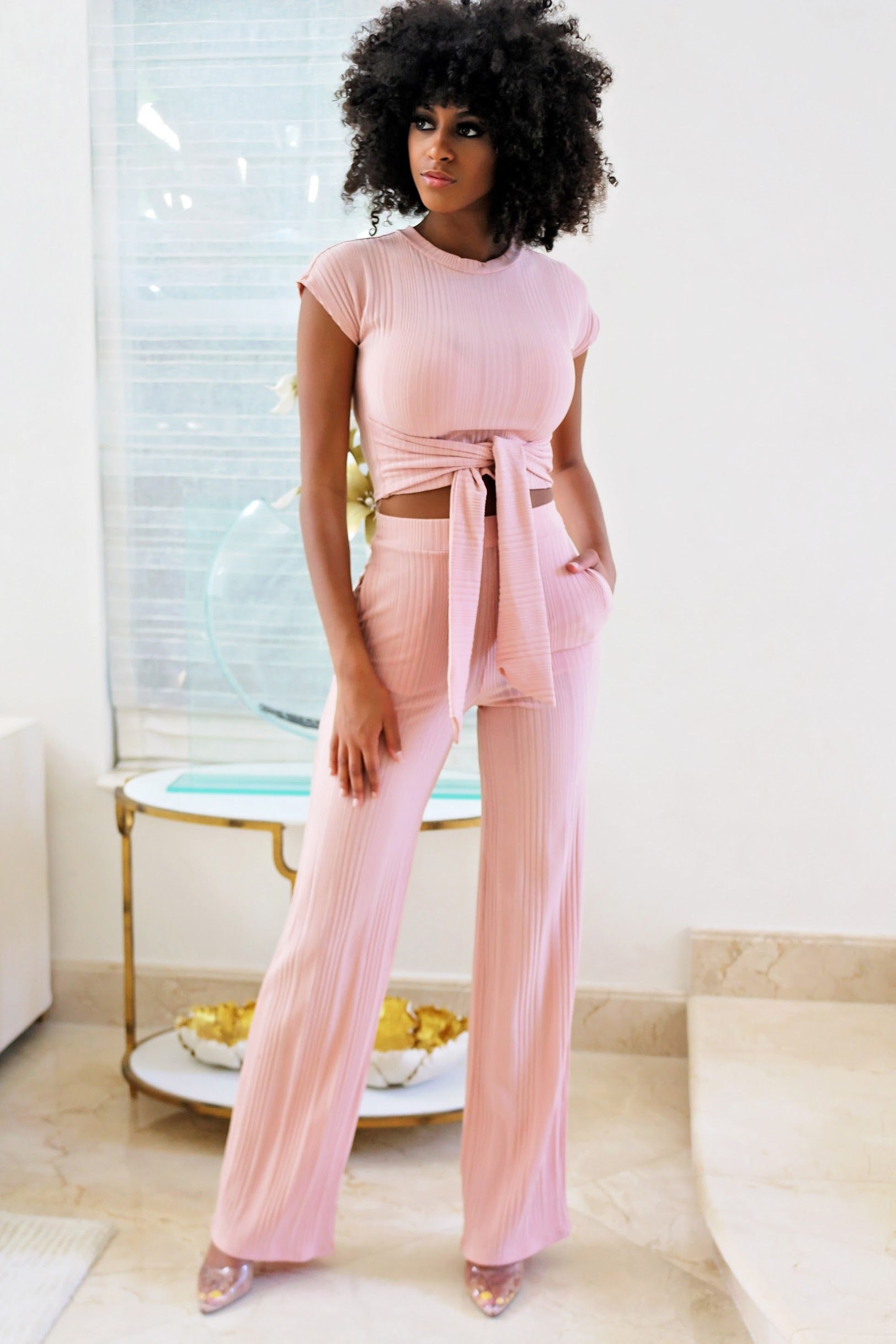 Tie A Knot Pants Set- Blush - Semai House Of fashion